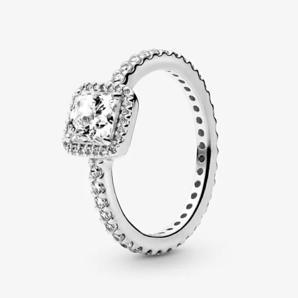 Sterling Silver Size 7 Large Square Halo Ring